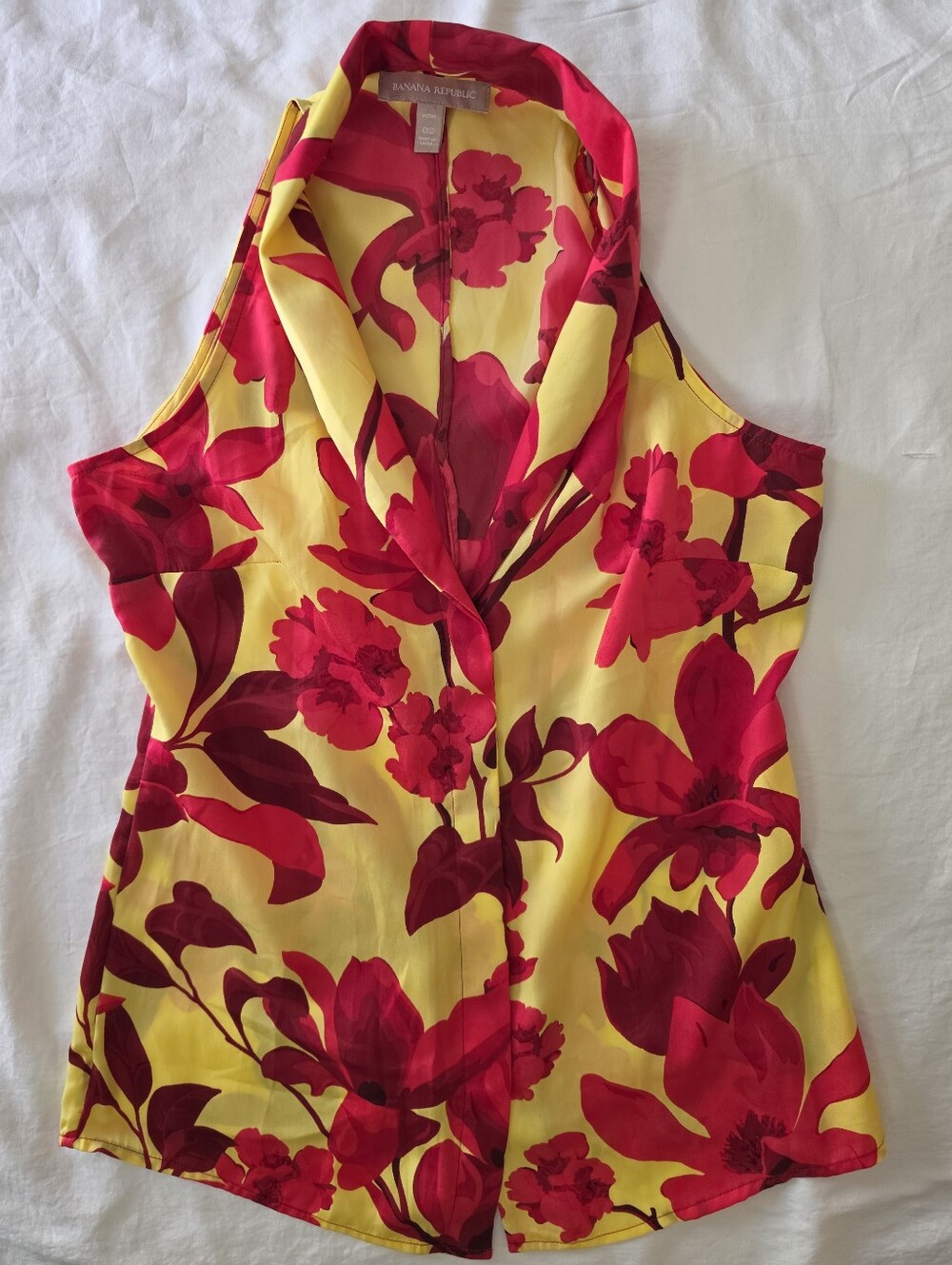 BANANA REPUBLIC 2013 Archival Tropical Floral Halter Top Yellow Fuchsia 00P